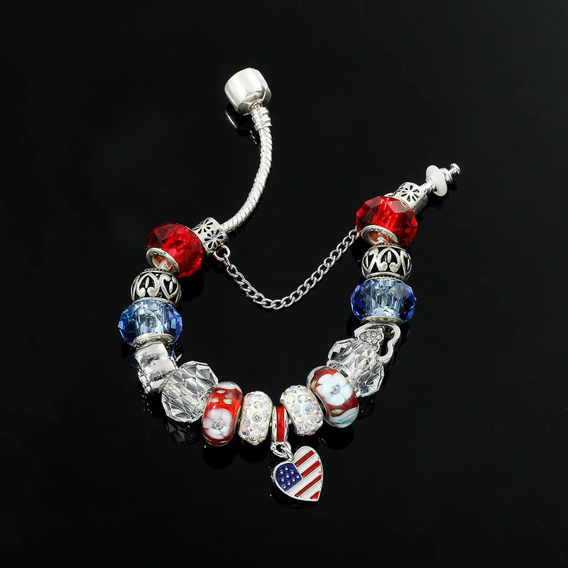 American Flag Crystal Beads Bracelet