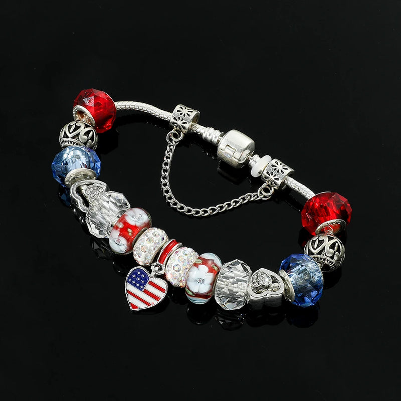 American Flag Crystal Beads Bracelet