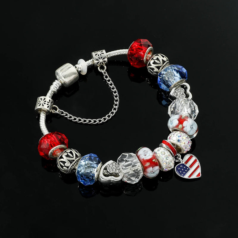 American Flag Crystal Beads Bracelet