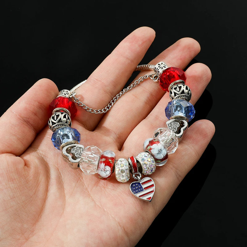 American Flag Crystal Beads Bracelet