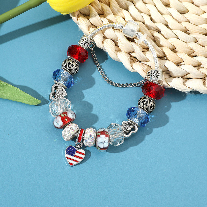 American Flag Crystal Beads Bracelet