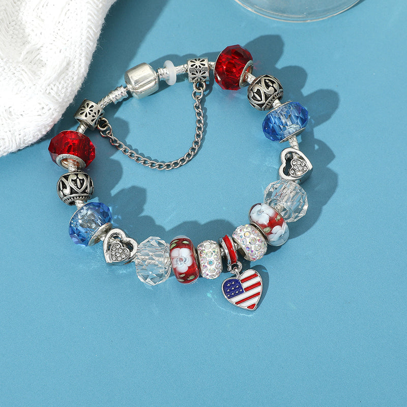 American Flag Crystal Beads Bracelet