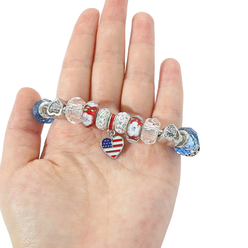 American Flag Crystal Beads Bracelet