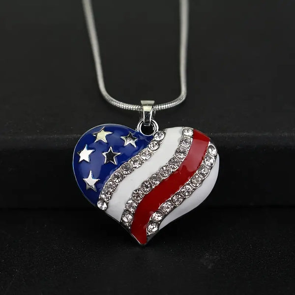 Patriotic Heart Pendant Necklace